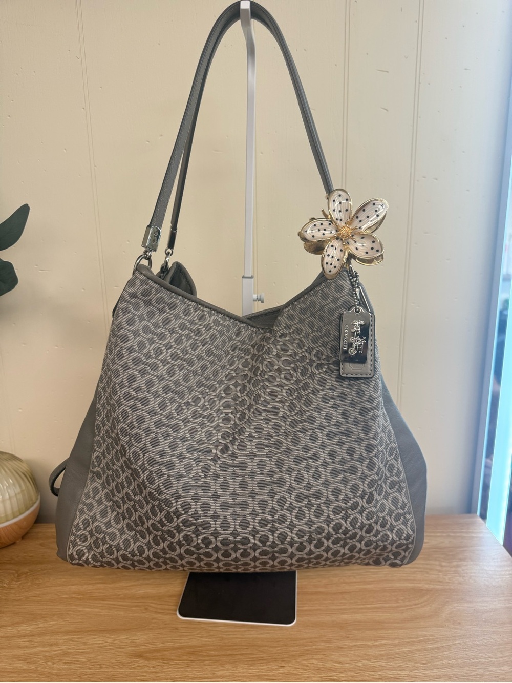 Coach Madison Op Art Needlepoint Pheobe Gray Shoulder Bag
